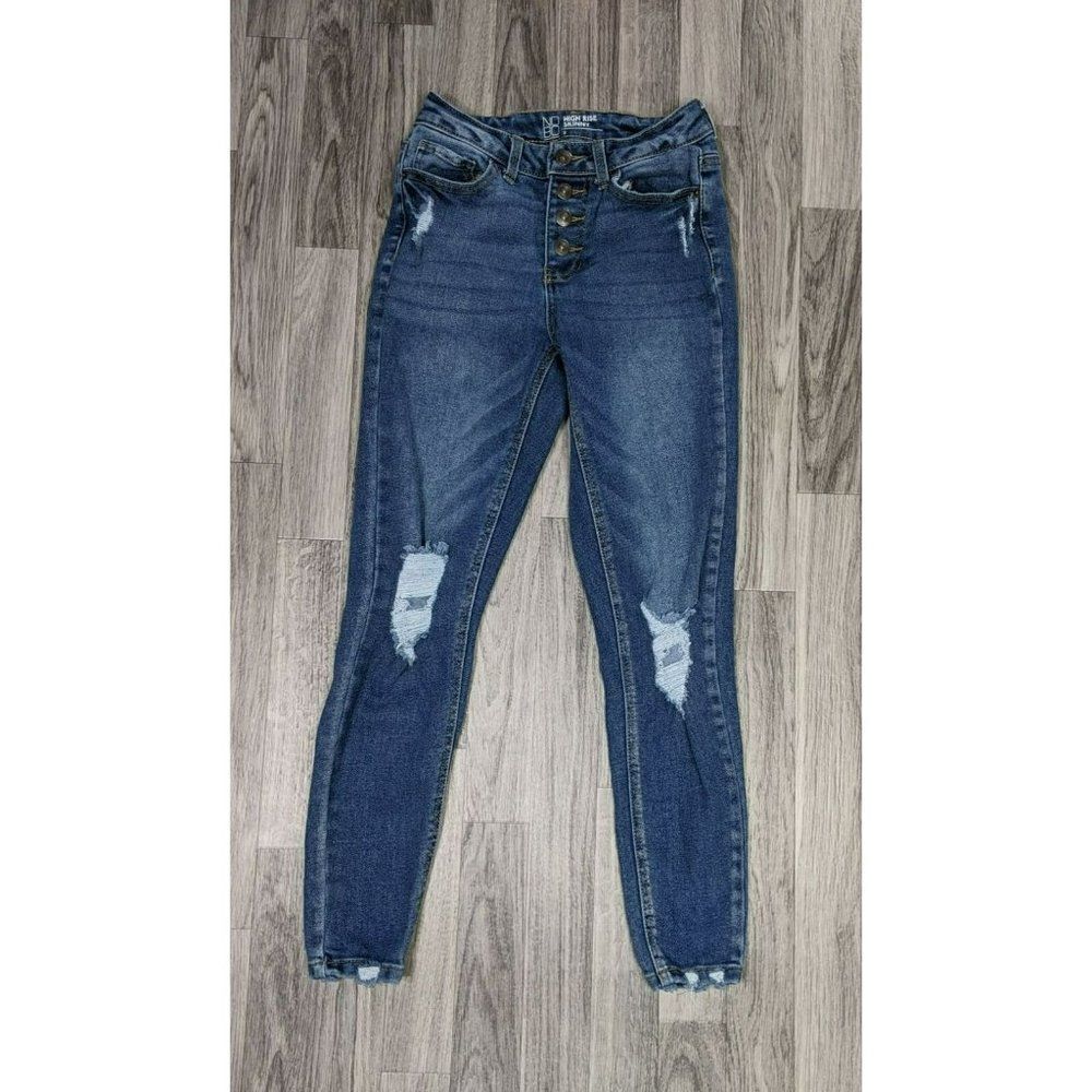 (3/$35) NOBO‎ No Boundaries Size 3 Distressed High Rise Skinny Button Fly Jeans